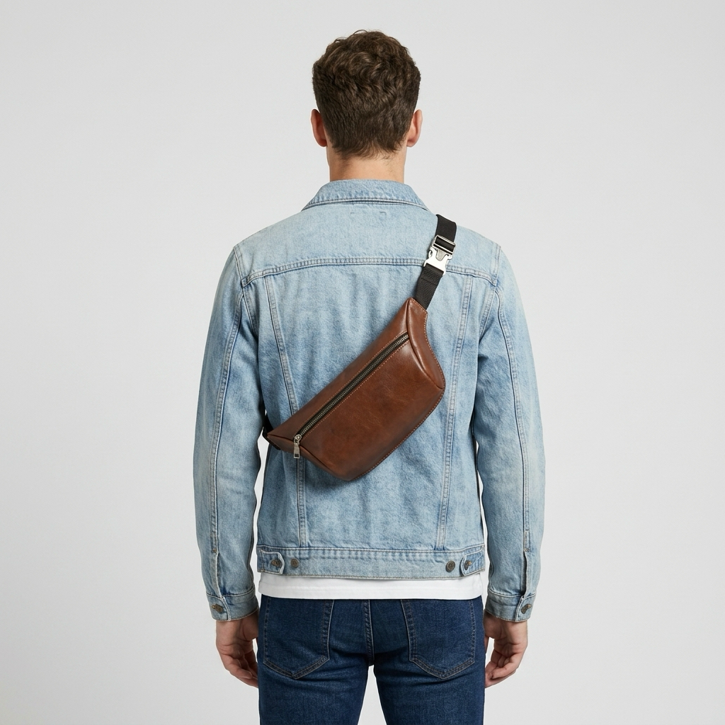 Q-VELO Vintage Full-Grain Leather Fanny Pack – Crossbody Belt Bag for Men