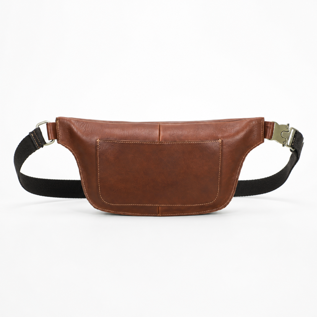 Q-VELO Vintage Full-Grain Leather Fanny Pack – Crossbody Belt Bag for Men