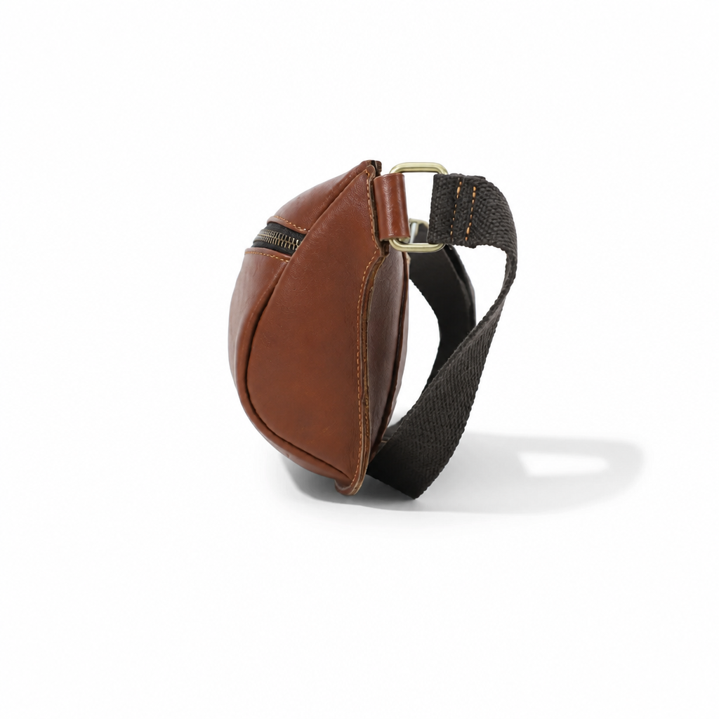 Q-VELO Vintage Full-Grain Leather Fanny Pack – Crossbody Belt Bag for Men