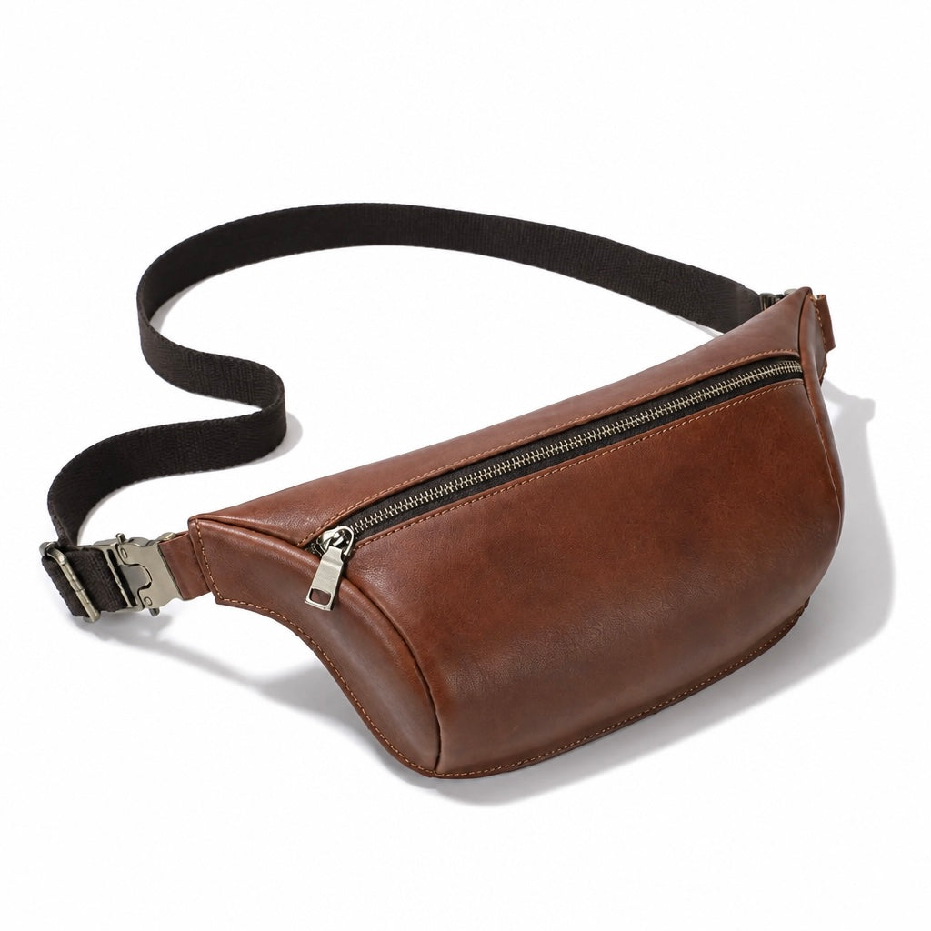 Q-VELO Vintage Full-Grain Leather Fanny Pack – Crossbody Belt Bag for Men