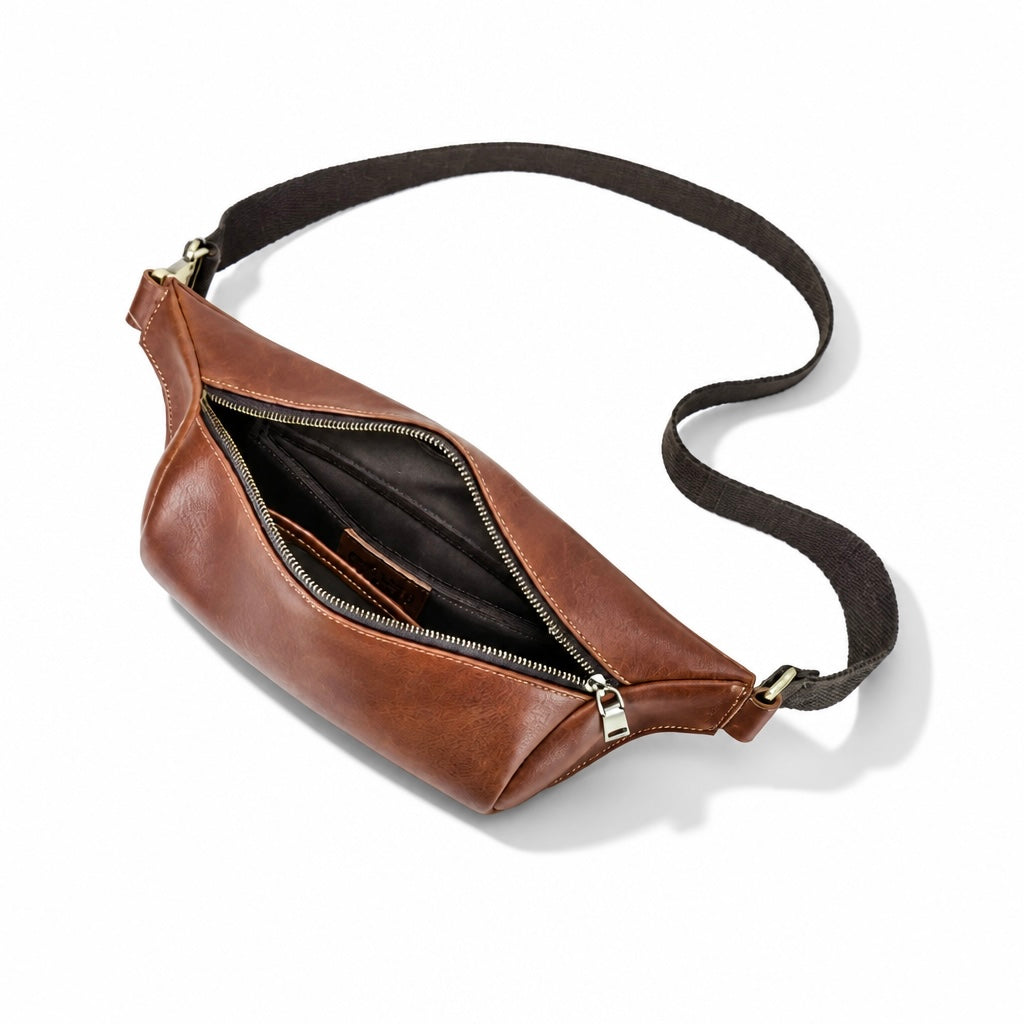 Q-VELO Vintage Full-Grain Leather Fanny Pack – Crossbody Belt Bag for Men