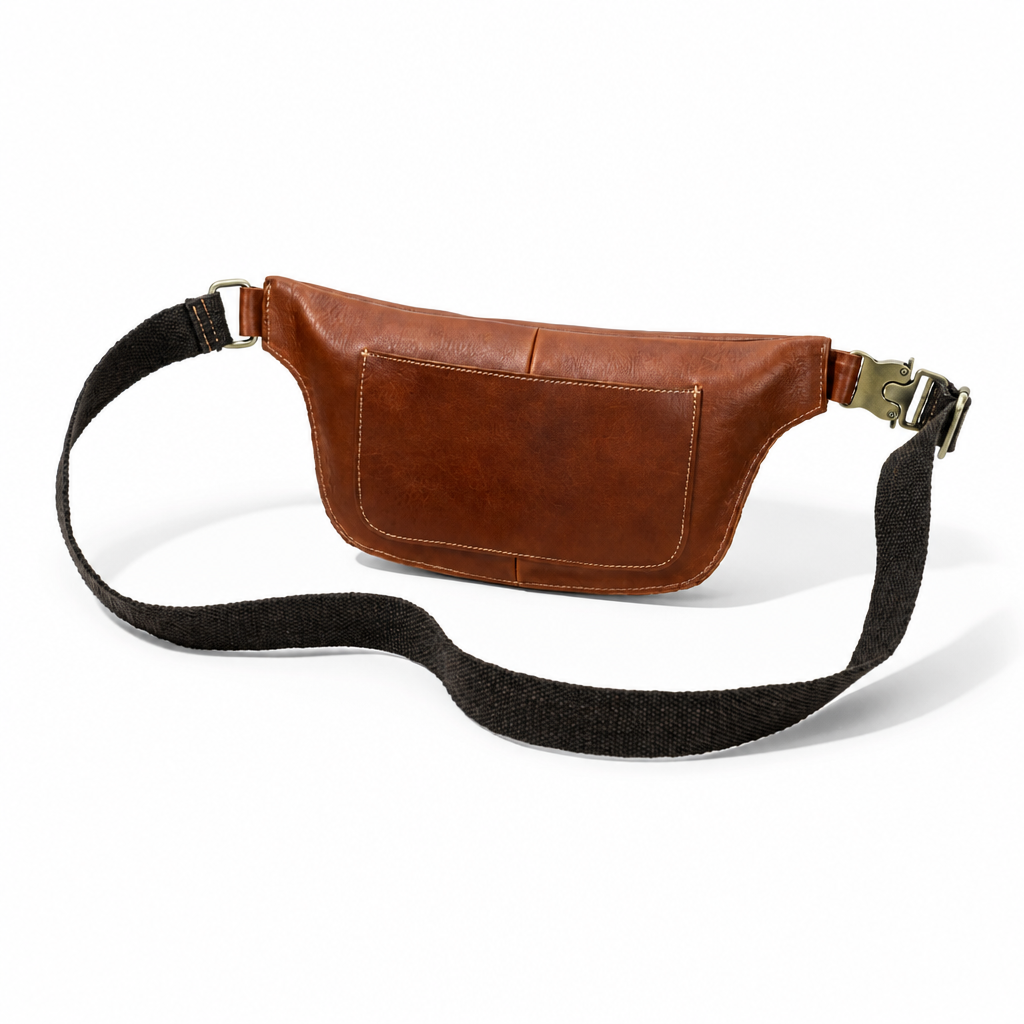 Q-VELO Vintage Full-Grain Leather Fanny Pack – Crossbody Belt Bag for Men