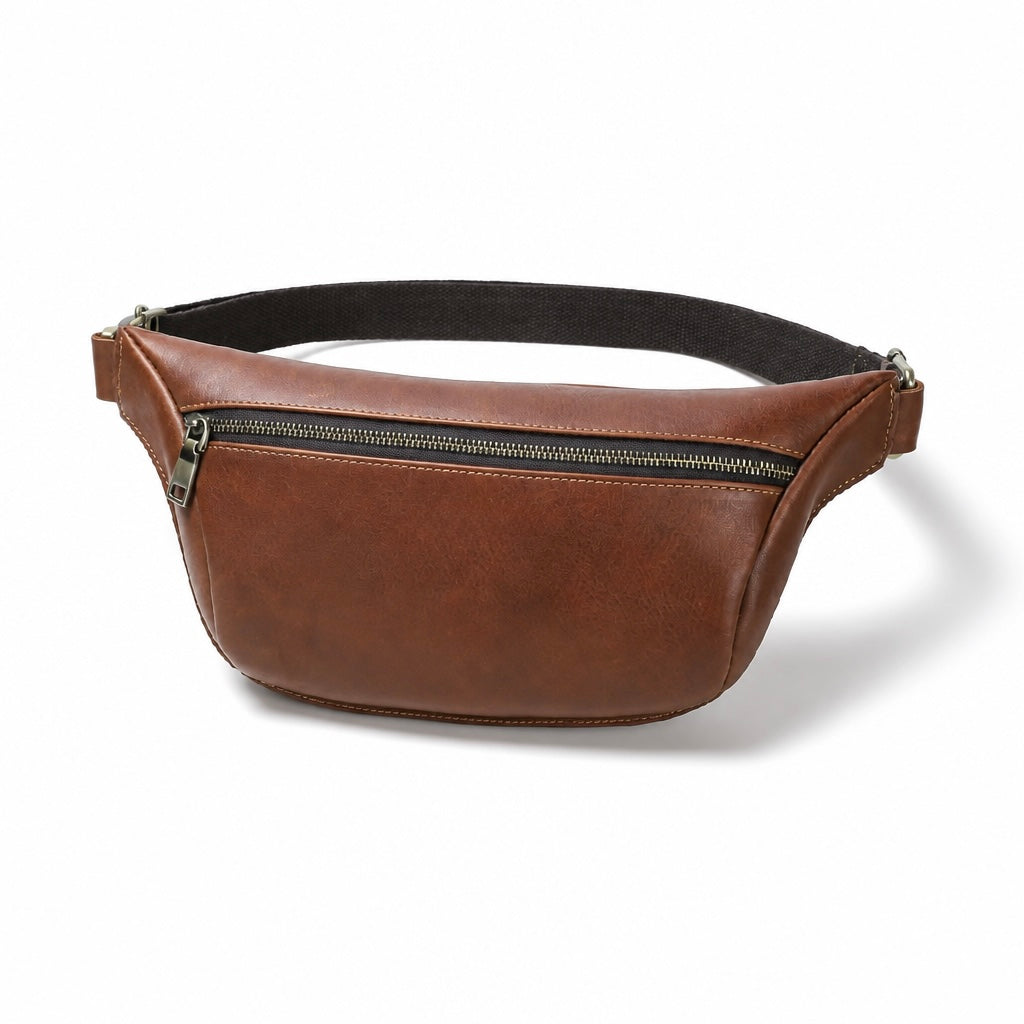Q-VELO Vintage Full-Grain Leather Fanny Pack – Crossbody Belt Bag for Men