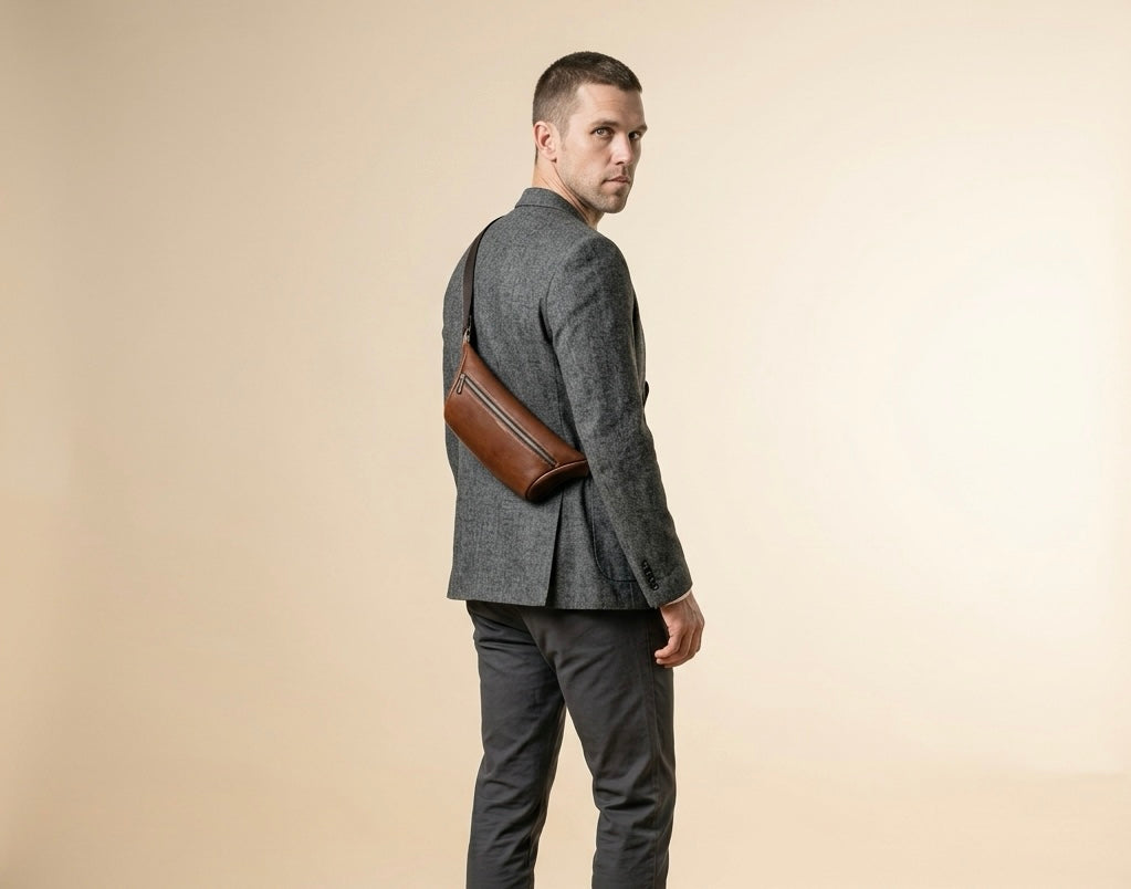 Q-VELO Vintage Full-Grain Leather Fanny Pack – Crossbody Belt Bag for Men
