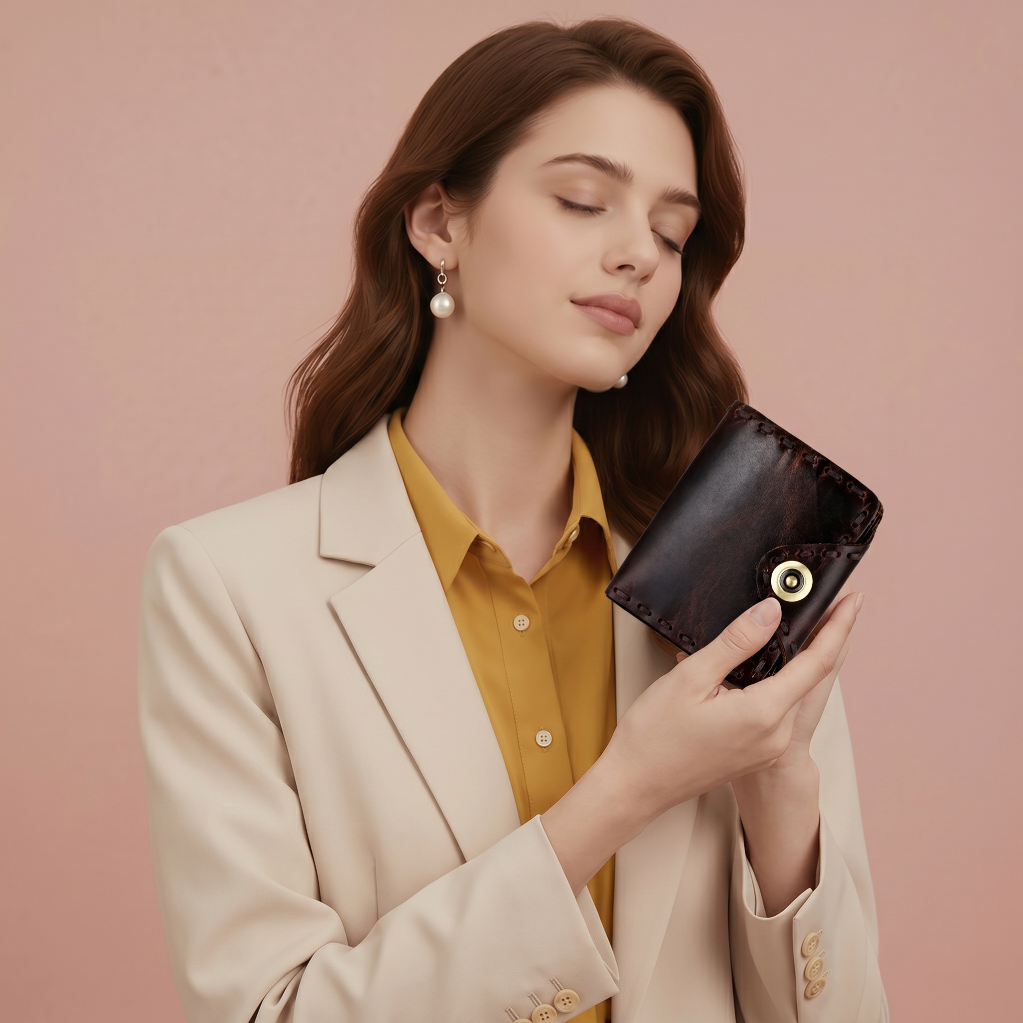 Q-VELA Women's Full-Grain Leather Wallet with RFID Blocking – Slim & Spacious