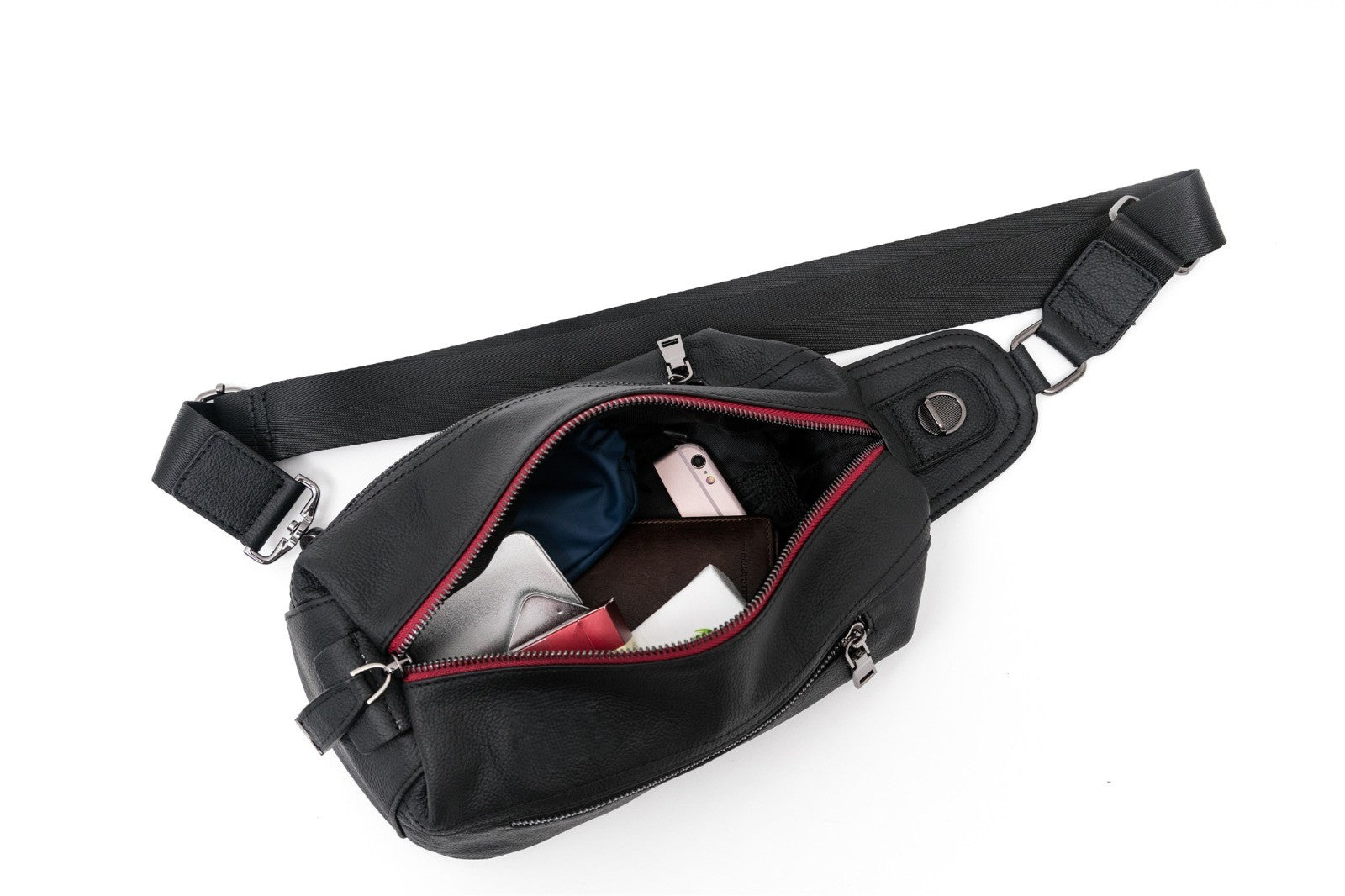 Q-BRIGHT Genuine Leather Crossbody Sling Bag – Mini Shoulder Bag with Earphone Hole for Travel, Hiking & Daily Carry