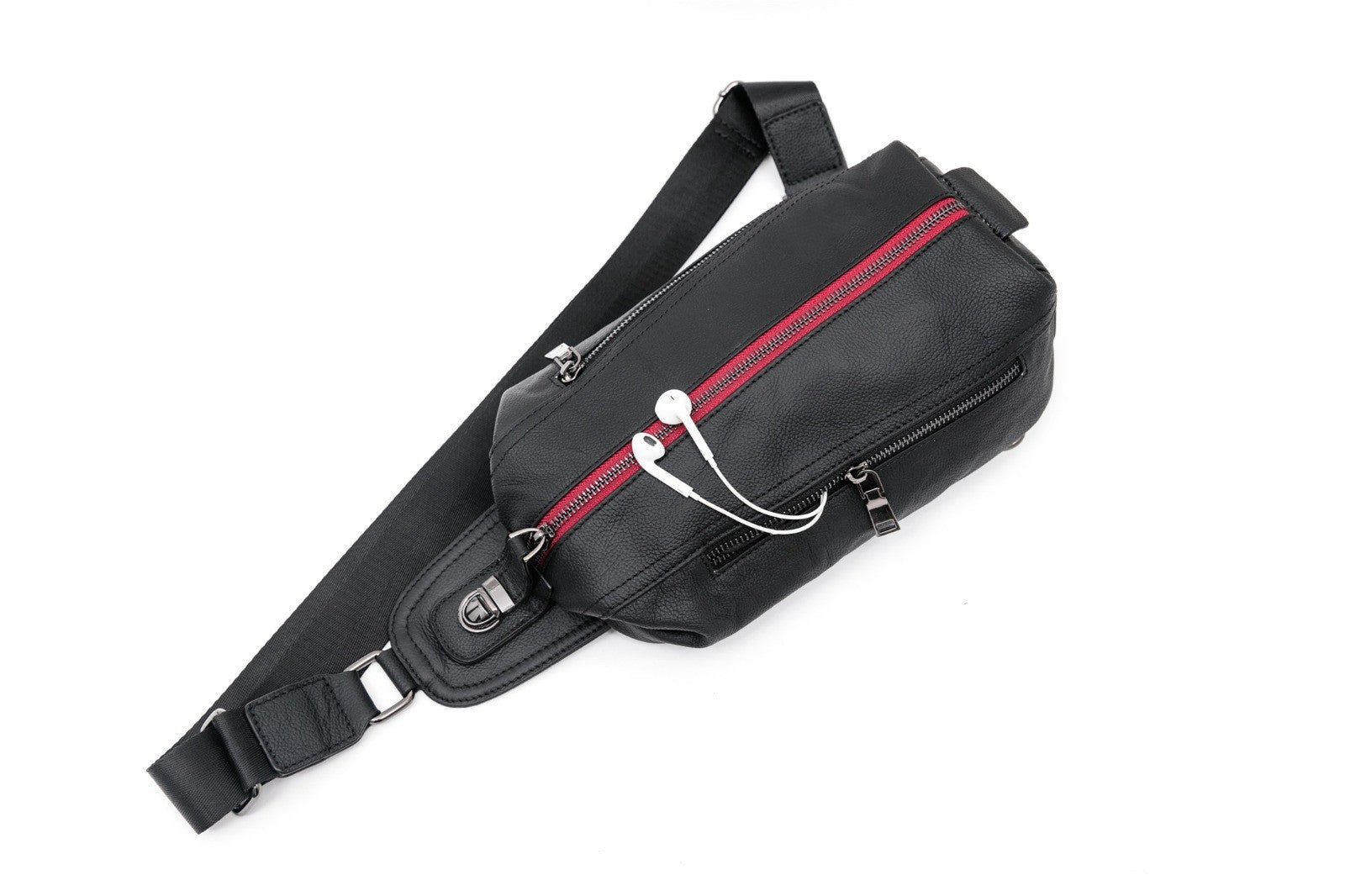 Q-BRIGHT Genuine Leather Crossbody Sling Bag – Mini Shoulder Bag with Earphone Hole for Travel, Hiking & Daily Carry