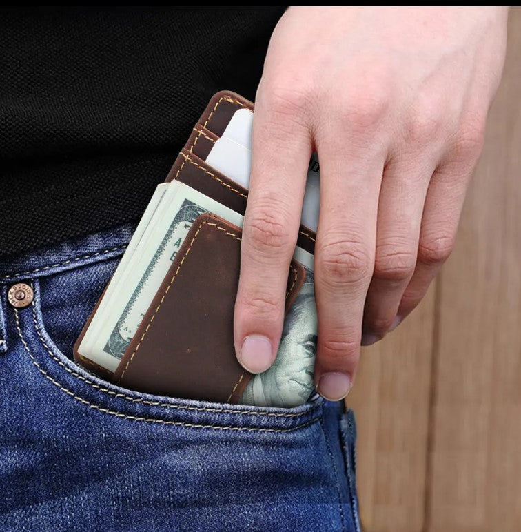 Q-Reign Genuine Leather Credit Card Holder with RFID Blocking & Money Clip