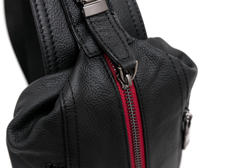 Q-BRIGHT Genuine Leather Crossbody Sling Bag – Mini Shoulder Bag with Earphone Hole for Travel, Hiking & Daily Carry