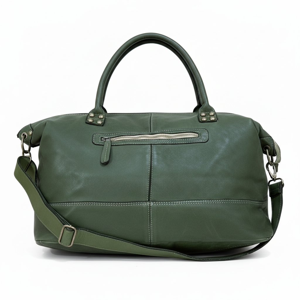 Q-ETERNA Italian Leather Duffel Bag – Full-Grain Calfskin, Foldable & Water-Resistant