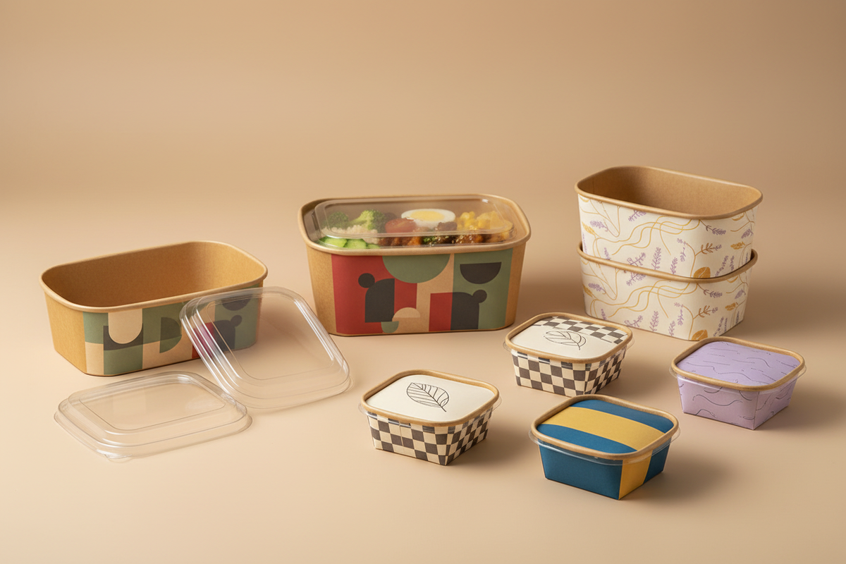 Custom printed kraft lunch boxes based on the supplied container style