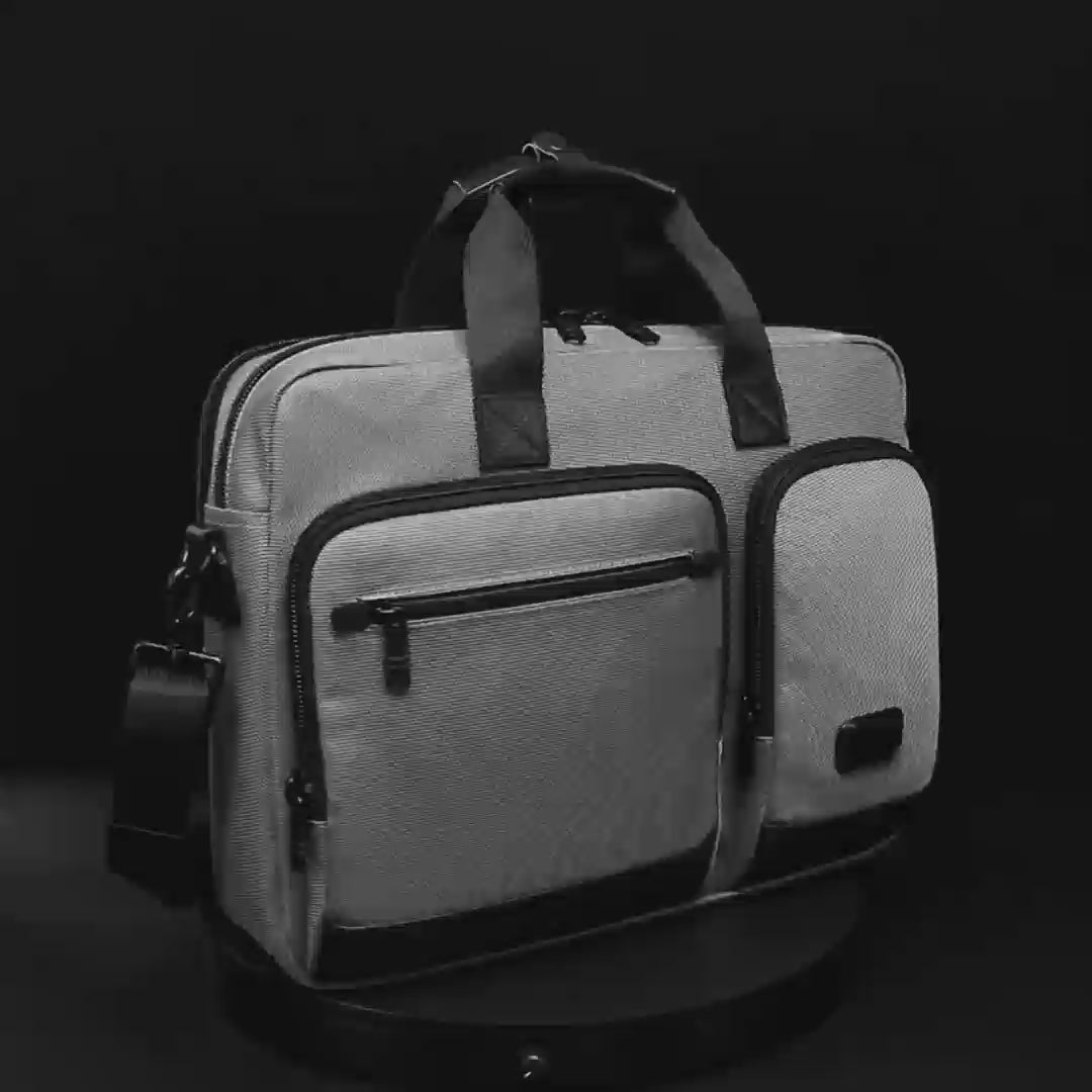 Q-ATTACHE Ballistic Nylon & Leather Briefcase – Laptop Compartment, Waterproof, Business Travel