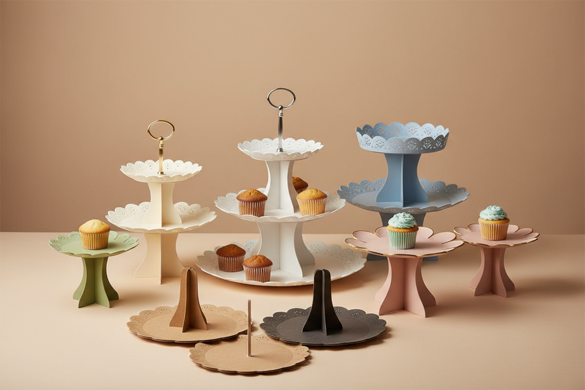 Tiered and flower-shaped cupcake stands in modern designs